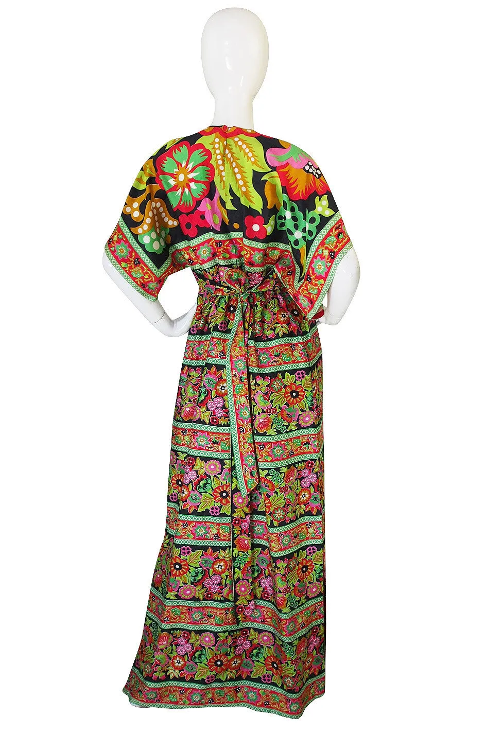 1960s Brilliant Multi Color Thai Silk Caftan Dress