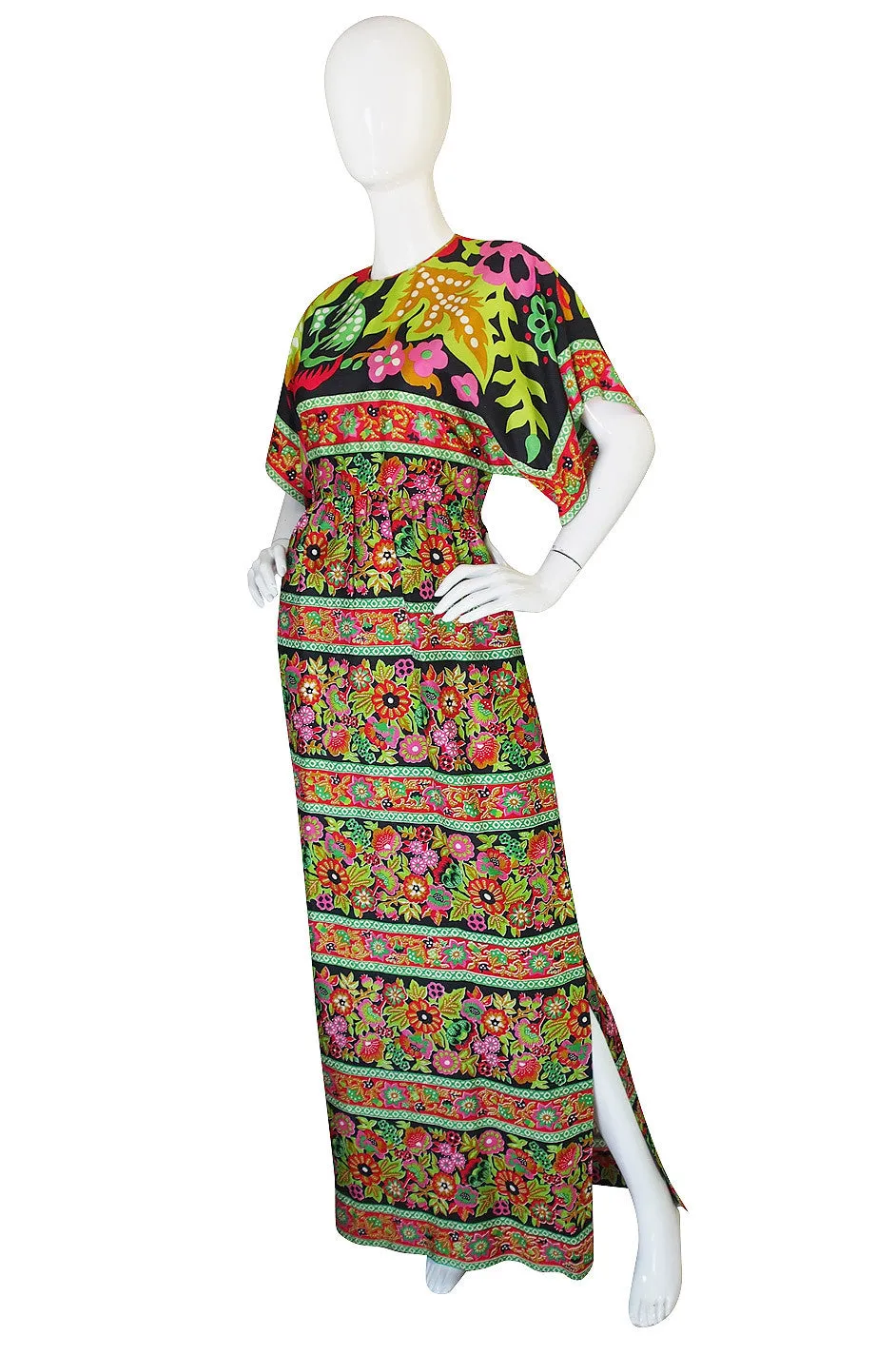 1960s Brilliant Multi Color Thai Silk Caftan Dress