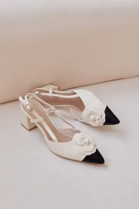 Adelina Flower Heels in Black Cream