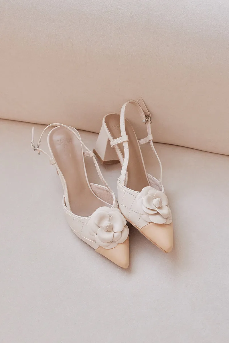 Adelina Flower heels in Nude Cream