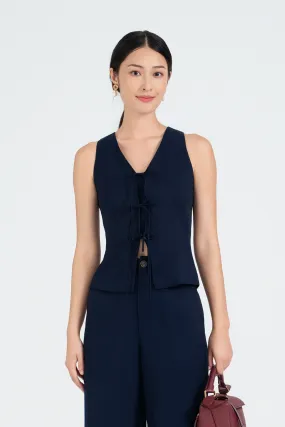 [Backorder] Diane Tie-Front Vest Top in Midnight Blue (with a detachable button placket)