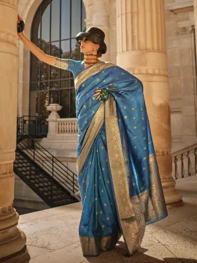 Blue Handloom Weaving Khadi Silk Saree