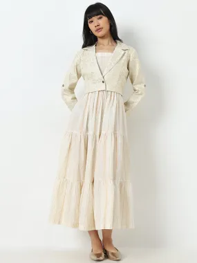 Bombay Paisley Off-White Striped Tiered Dress with Jacket