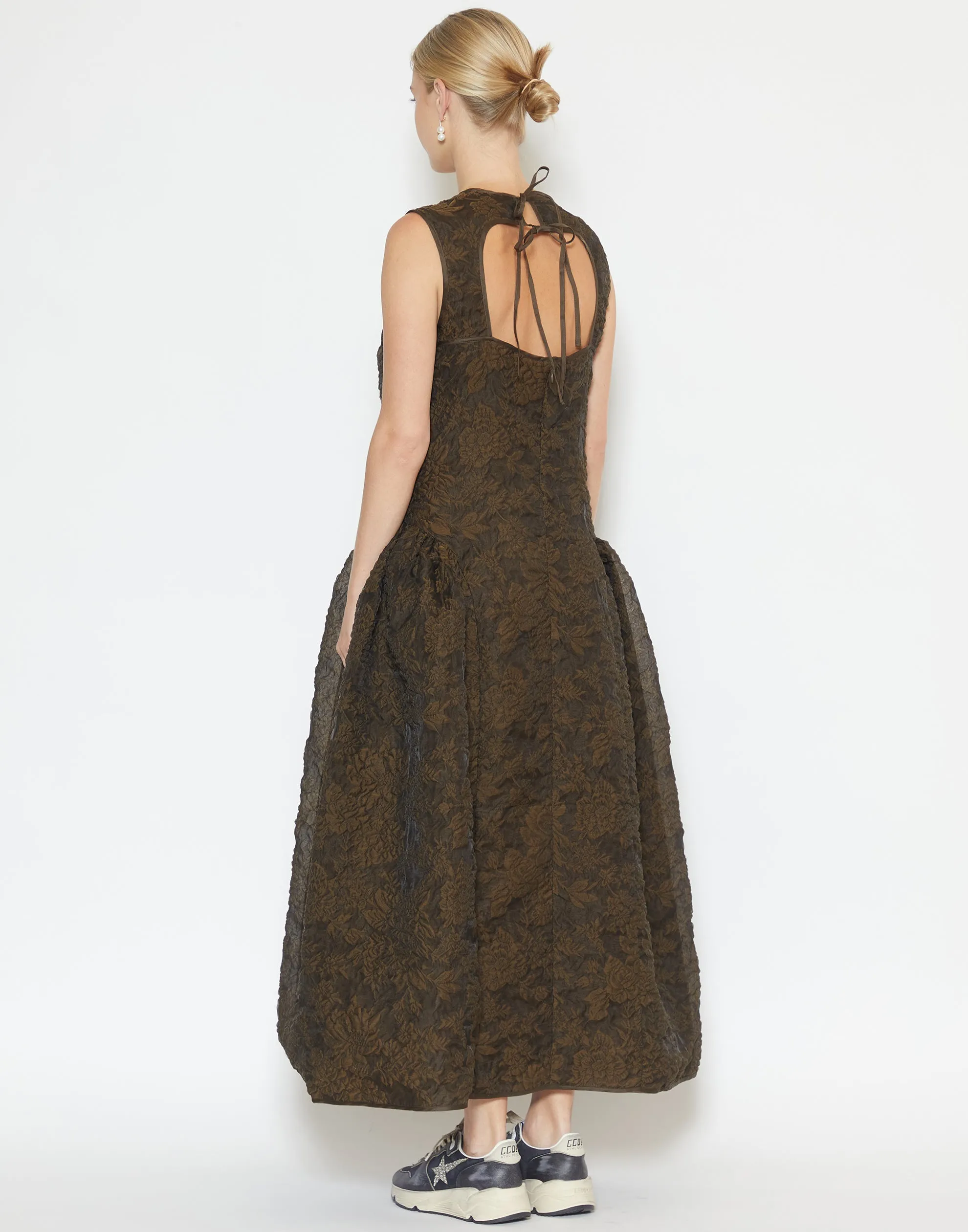 Brown Cotton Blend Matelassé Gine Dress