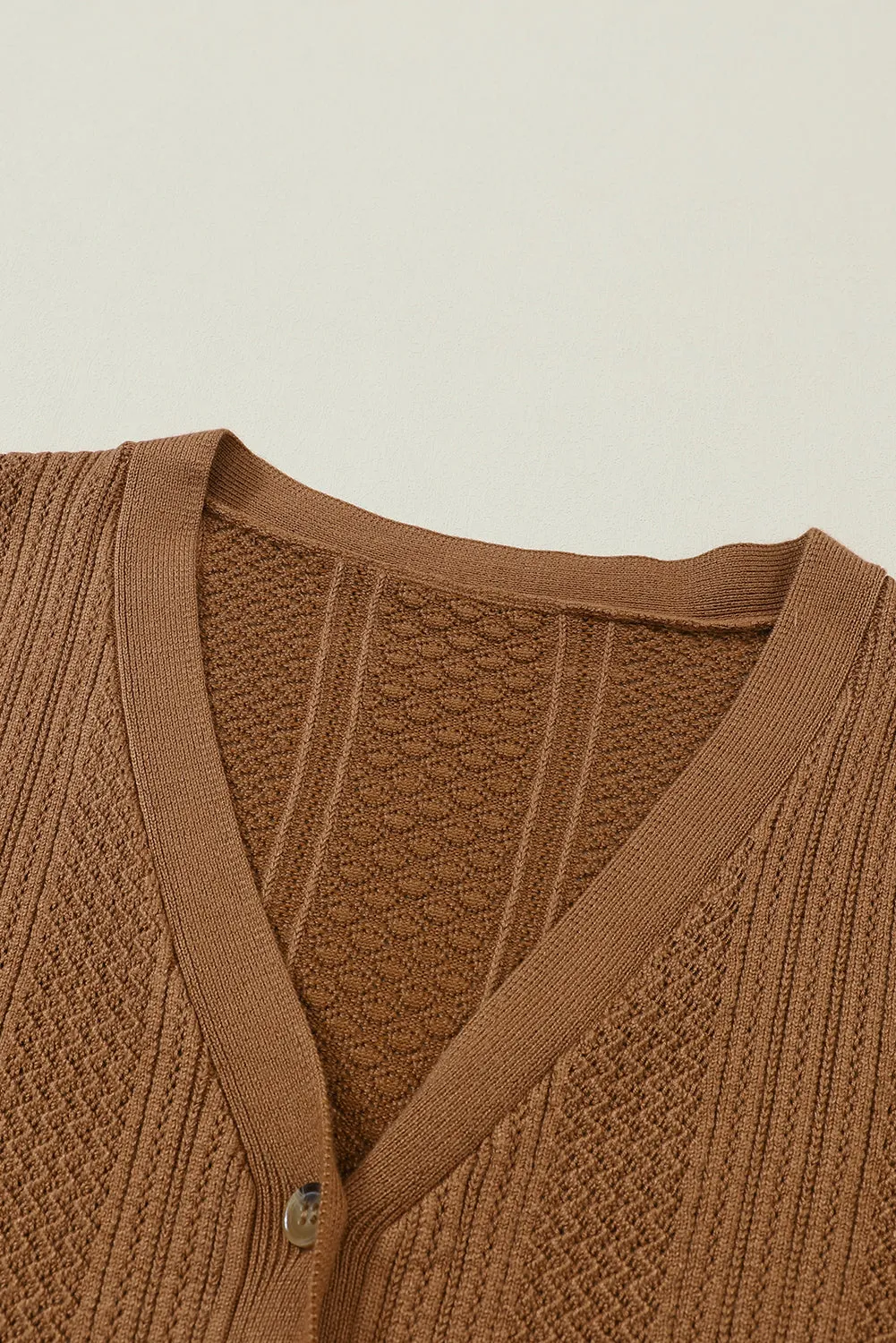 Chestnut V Neck Buttoned Textured Sweater Cardigan