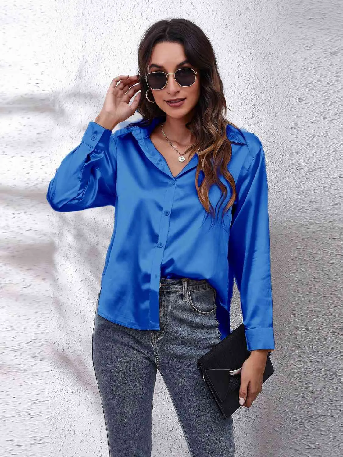 Collared Neck Buttoned Long Sleeve Shirt