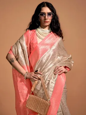 Coral Handwoven Kanjivaram Silk Saree