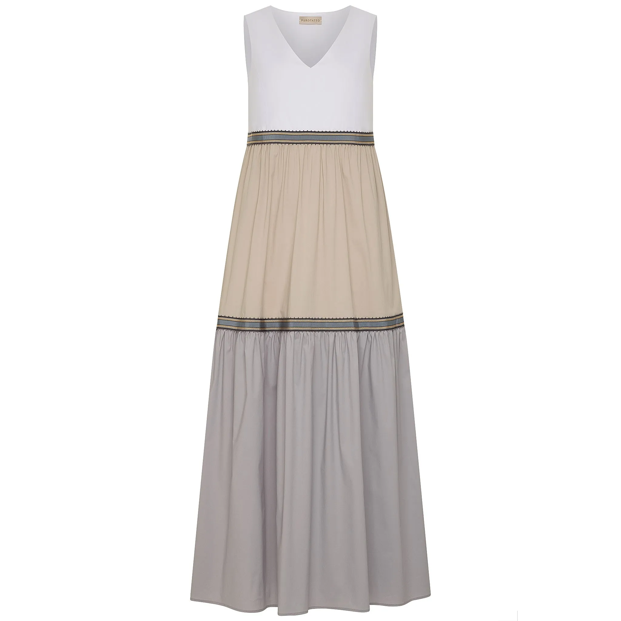 Cotton Block Tiered Maxi Dress - Pewter & Taupe