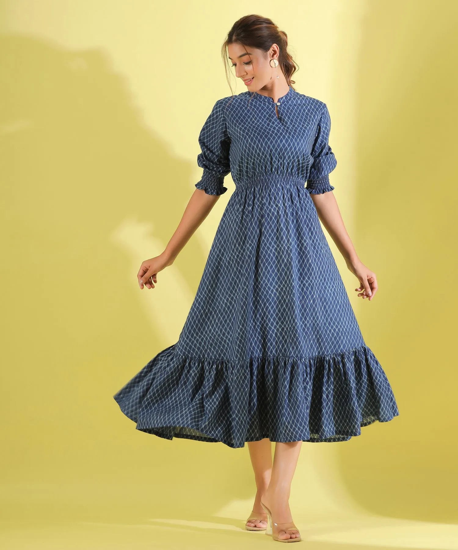 Crosses on Blue Cotton MIDI Dress