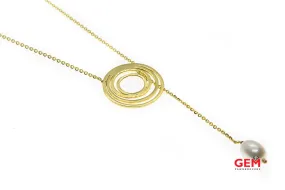 Dafineh Gallery Drop Pearl Threader Pendant 18K 750 Yellow Gold 15.5" Necklace