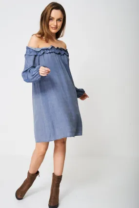 Denim Look Off-Shoulder Dress Ex-Branded