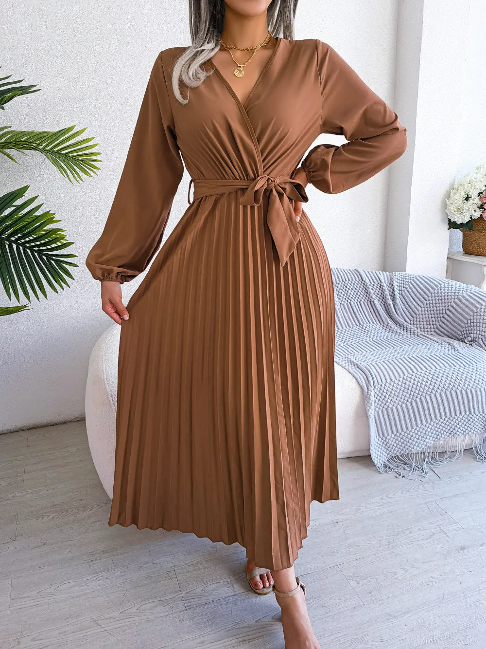 DressBetty - Cross V-neck Long Sleeve Dress