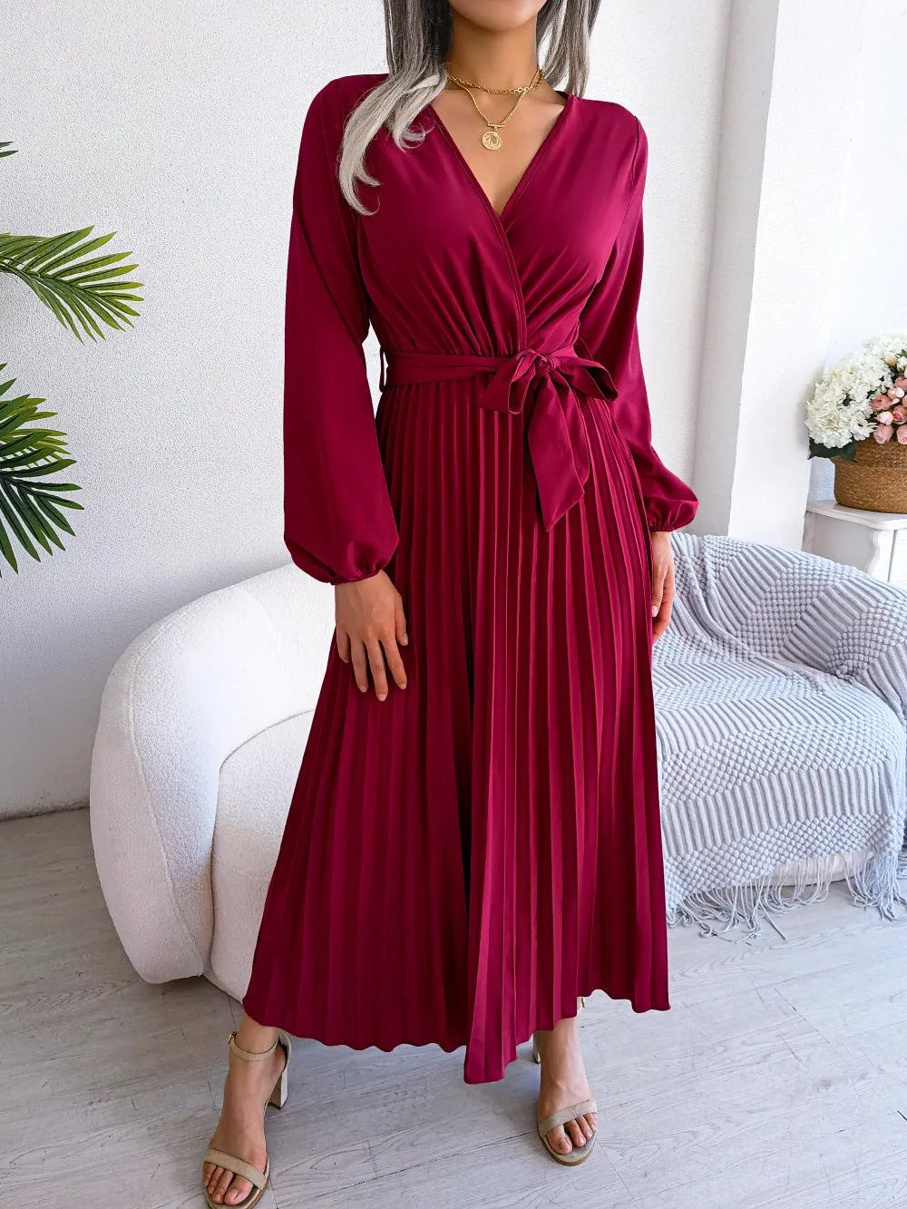 DressBetty - Cross V-neck Long Sleeve Dress