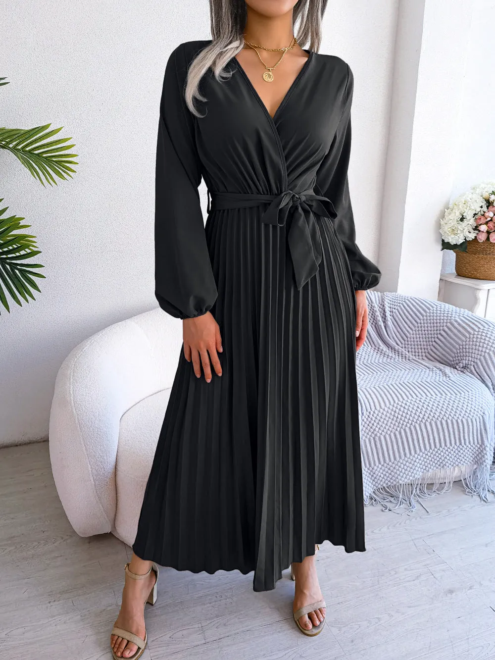 DressBetty - Cross V-neck Long Sleeve Dress