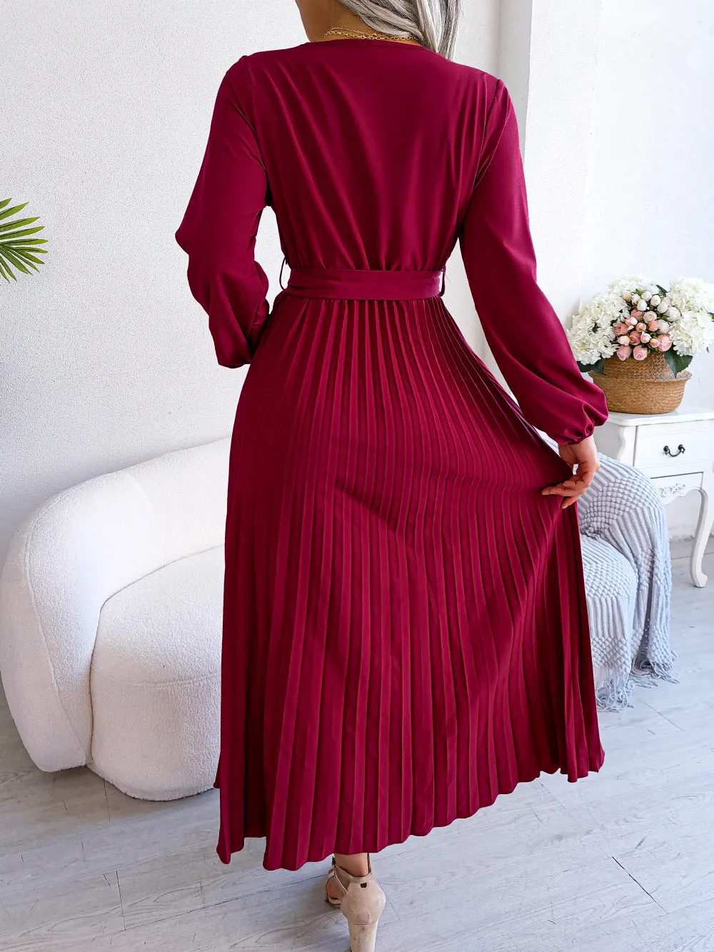 DressBetty - Cross V-neck Long Sleeve Dress