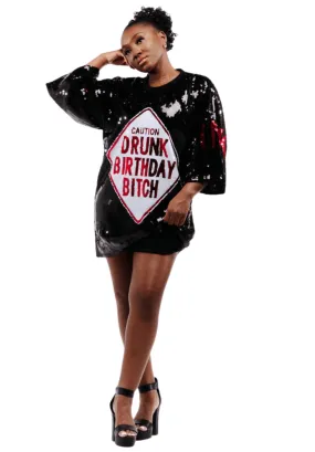 Drunk Birthday Sequin Dress - Black