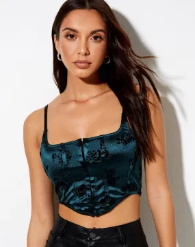 Elicia Crop Top in Rose Flock Forest Green