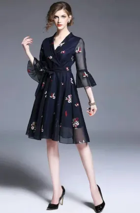 Embroidered Dress W/ Ruffled Sleeve