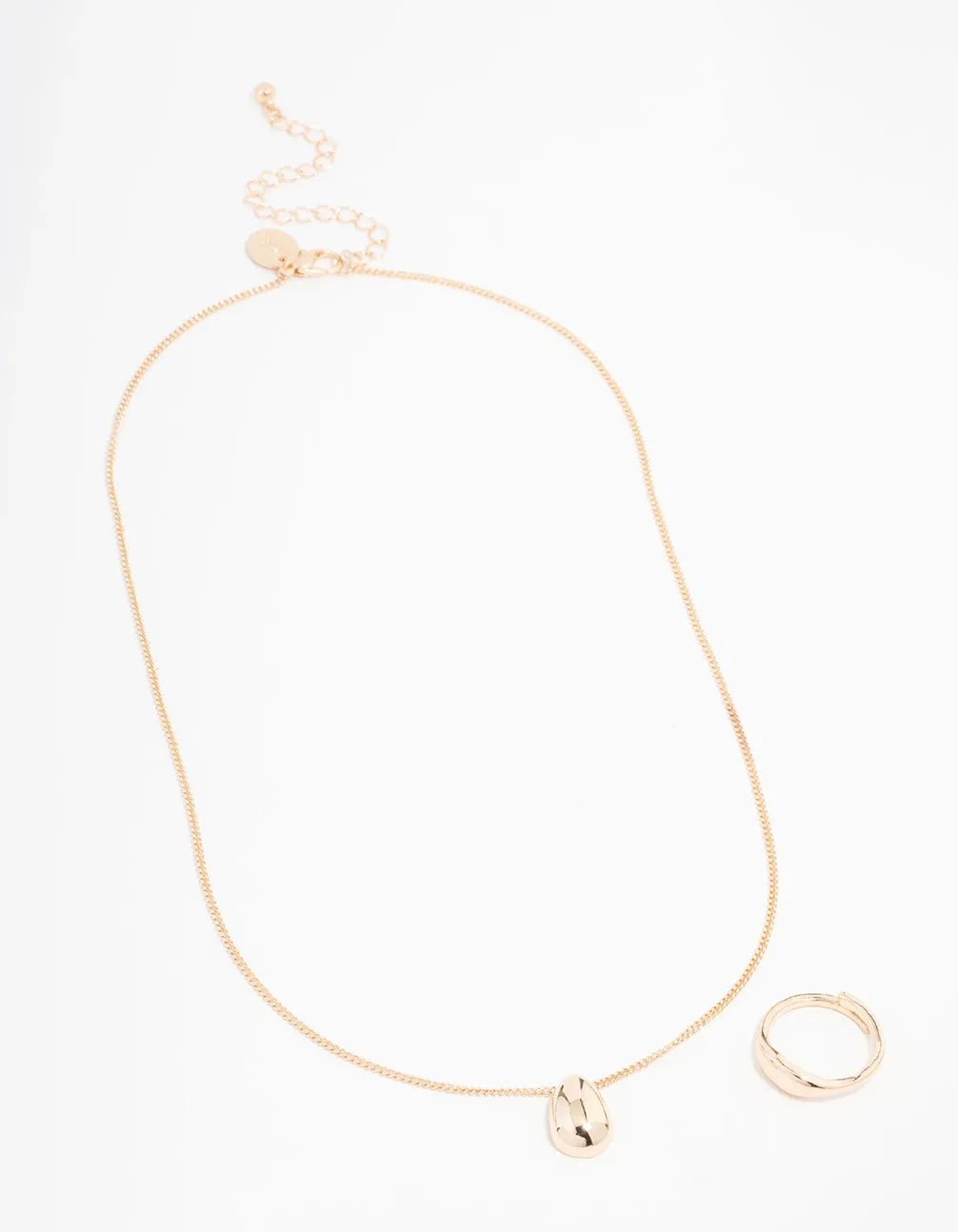 Gold Smooth Stone Necklace & Ring Set