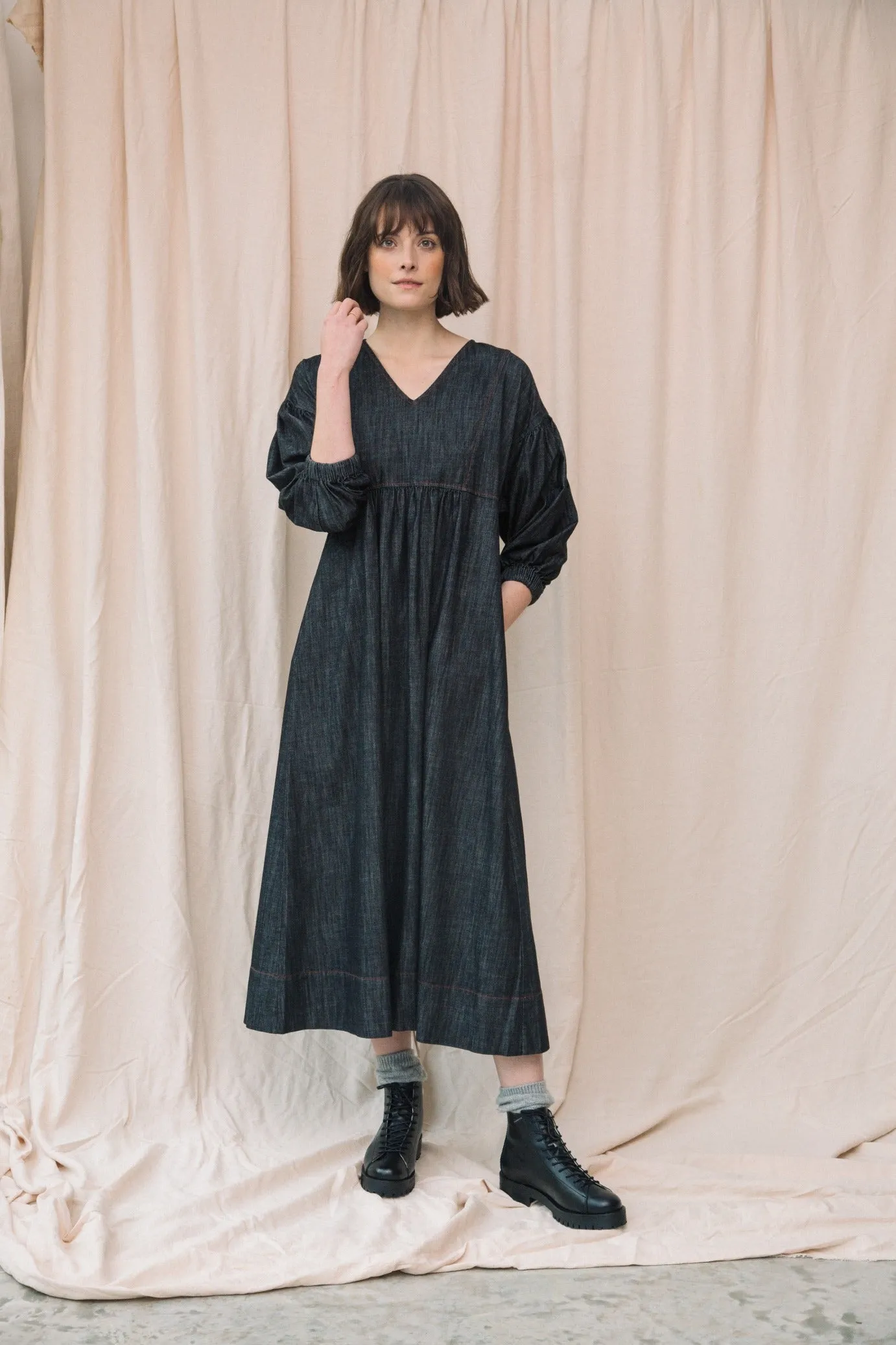 Harumi-Leigh Organic Cotton Denim Dress in Black