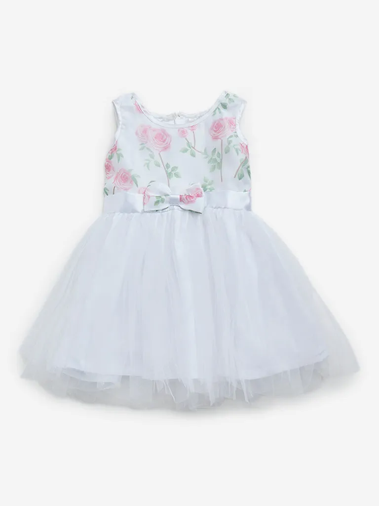 HOP Kids White Floral Design A-Line Dress