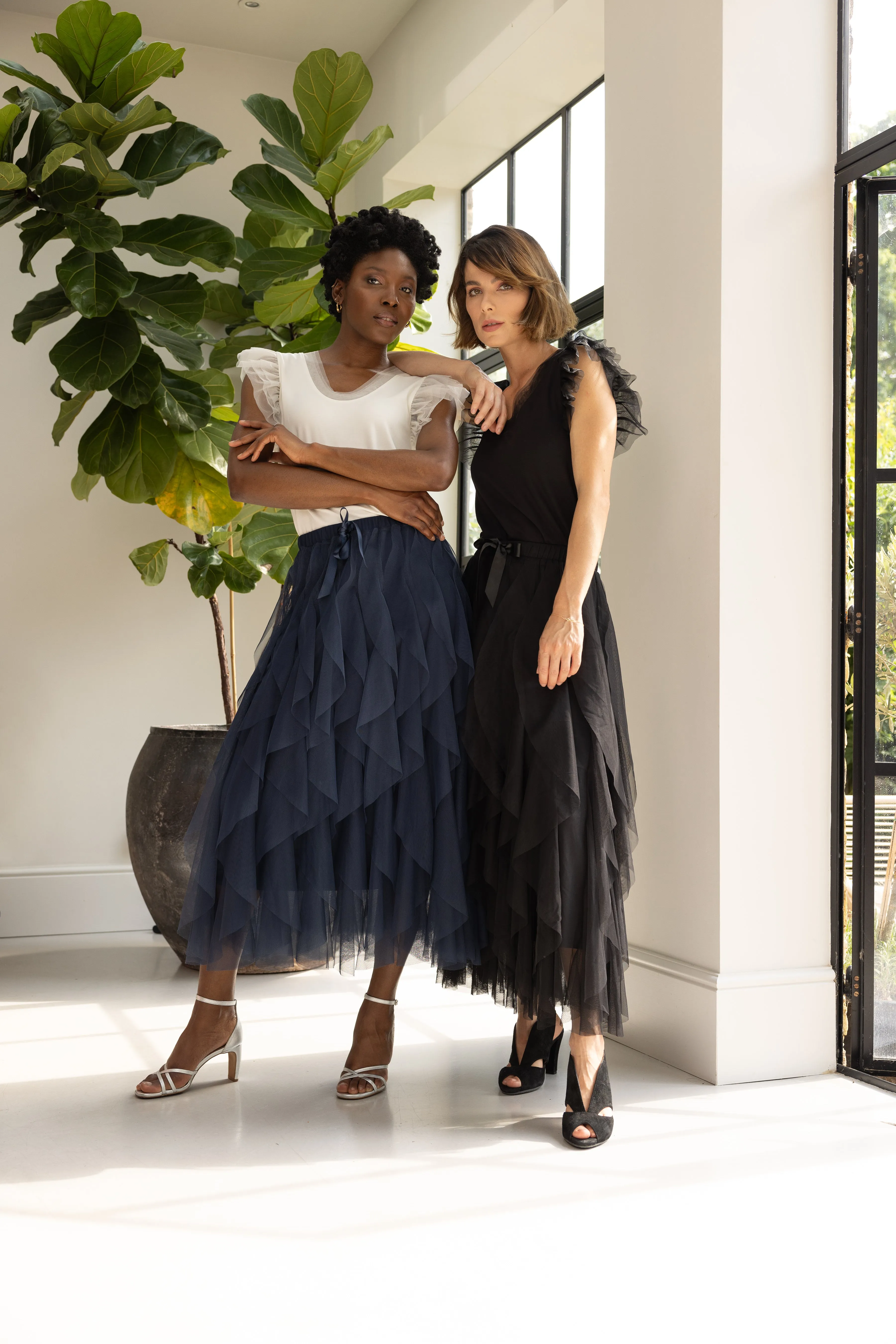 IRIS MULTI-RIBBON TULLE MAXI SKIRT (NAVY)