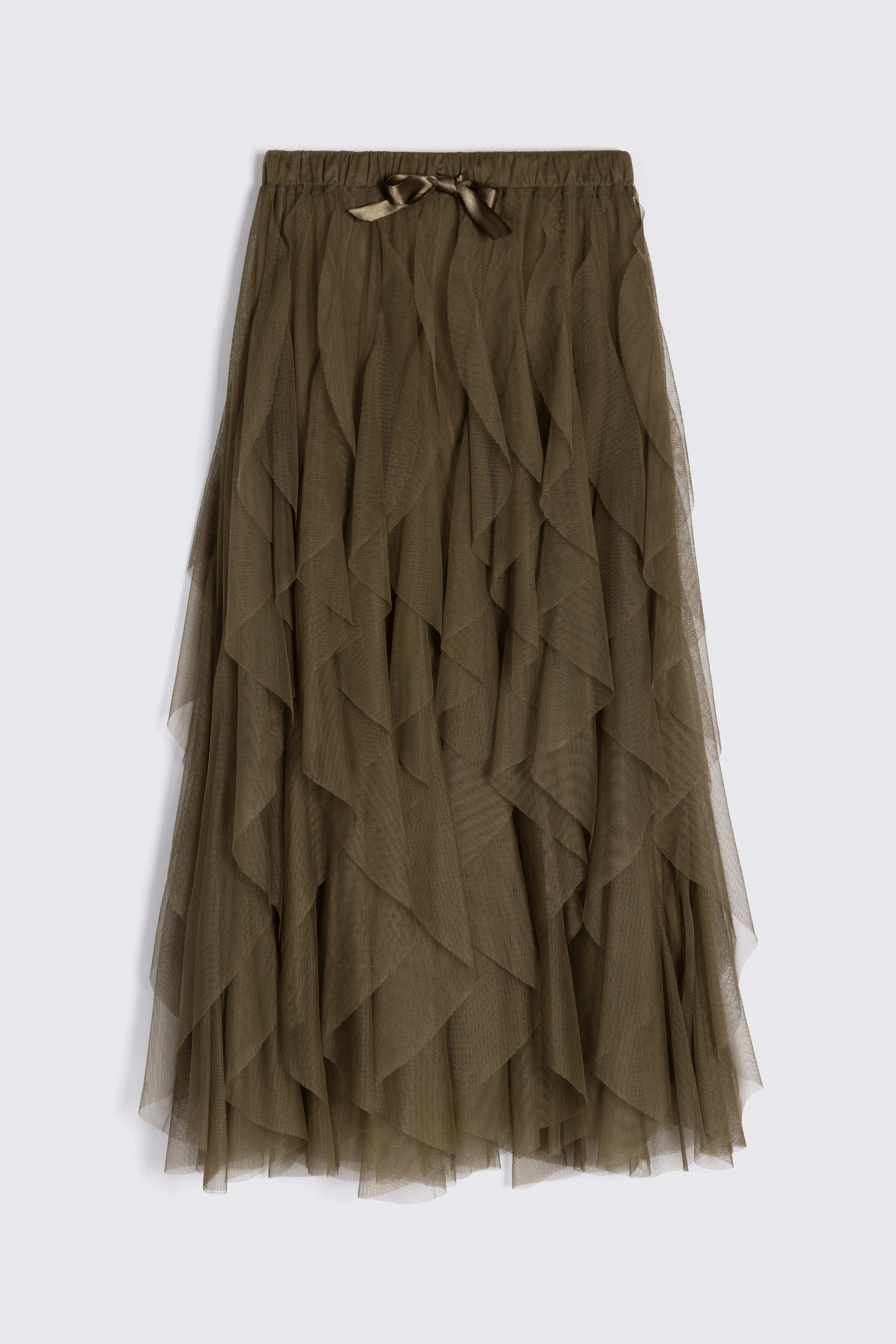 IRIS MULTI-RIBBON TULLE MAXI SKIRT (OLIVE)