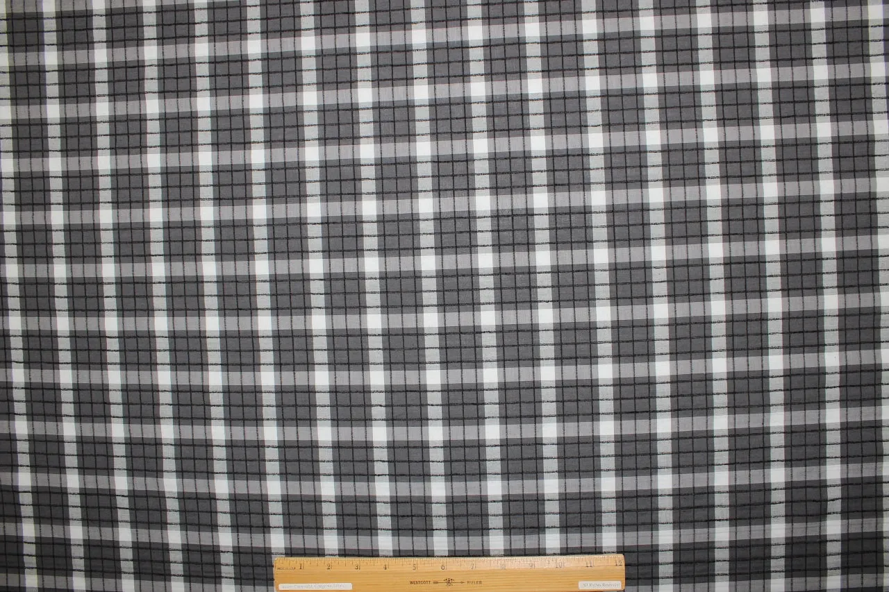 Italian Jacquard Plaid Cotton Shirting - Grays/Black