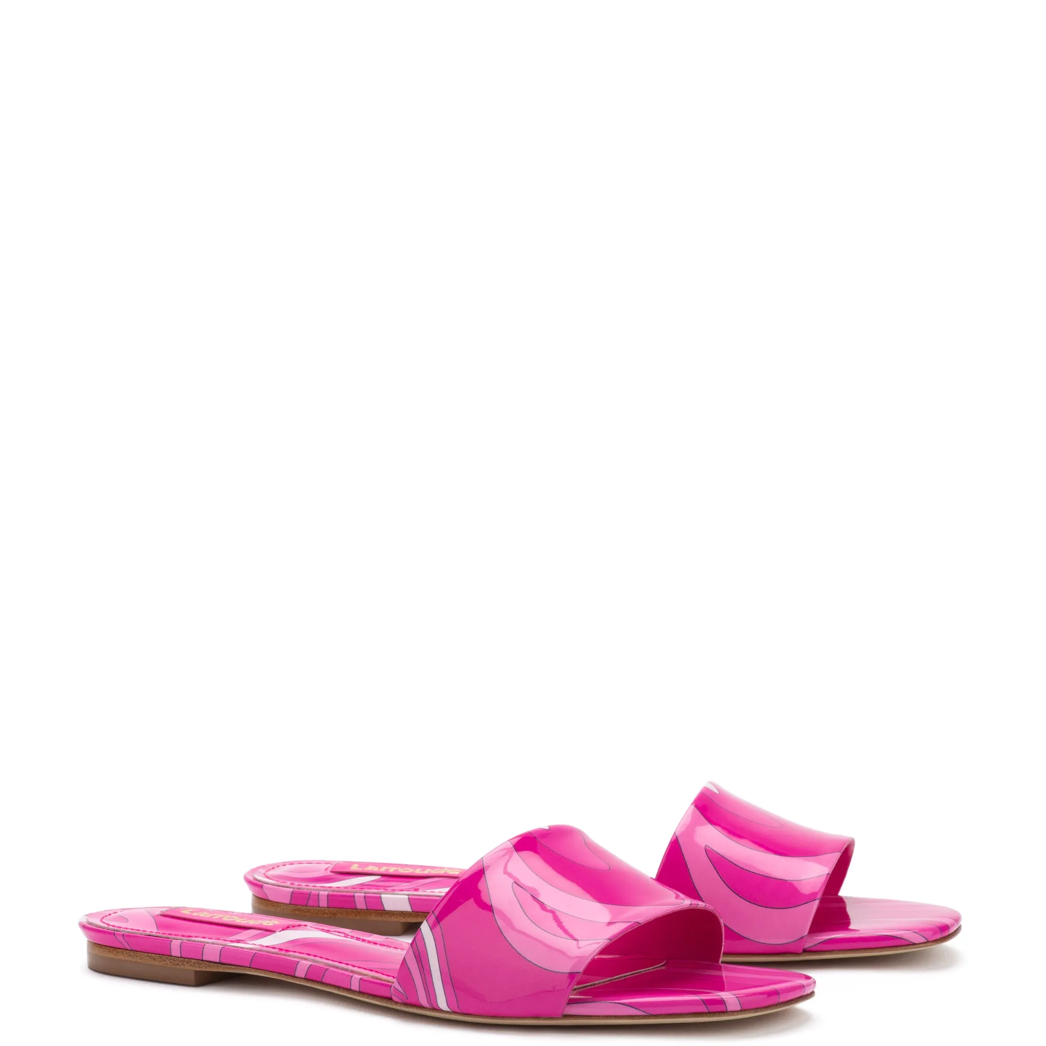 Ivy Flat Mule In Pink Wave Print Patent Leather