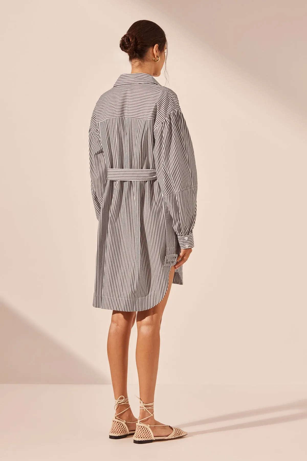 JAYDE OVERSIZED CURVED HEM SHIRT DRESS