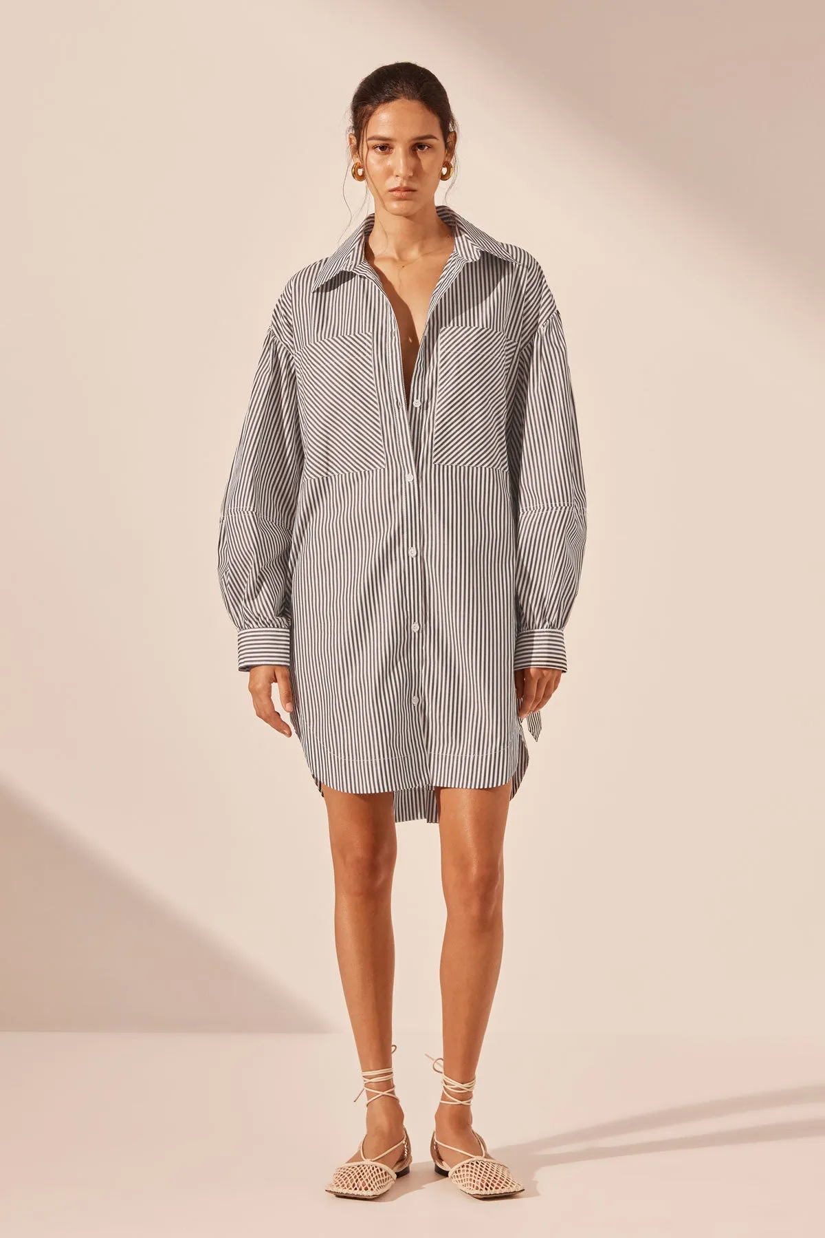 JAYDE OVERSIZED CURVED HEM SHIRT DRESS