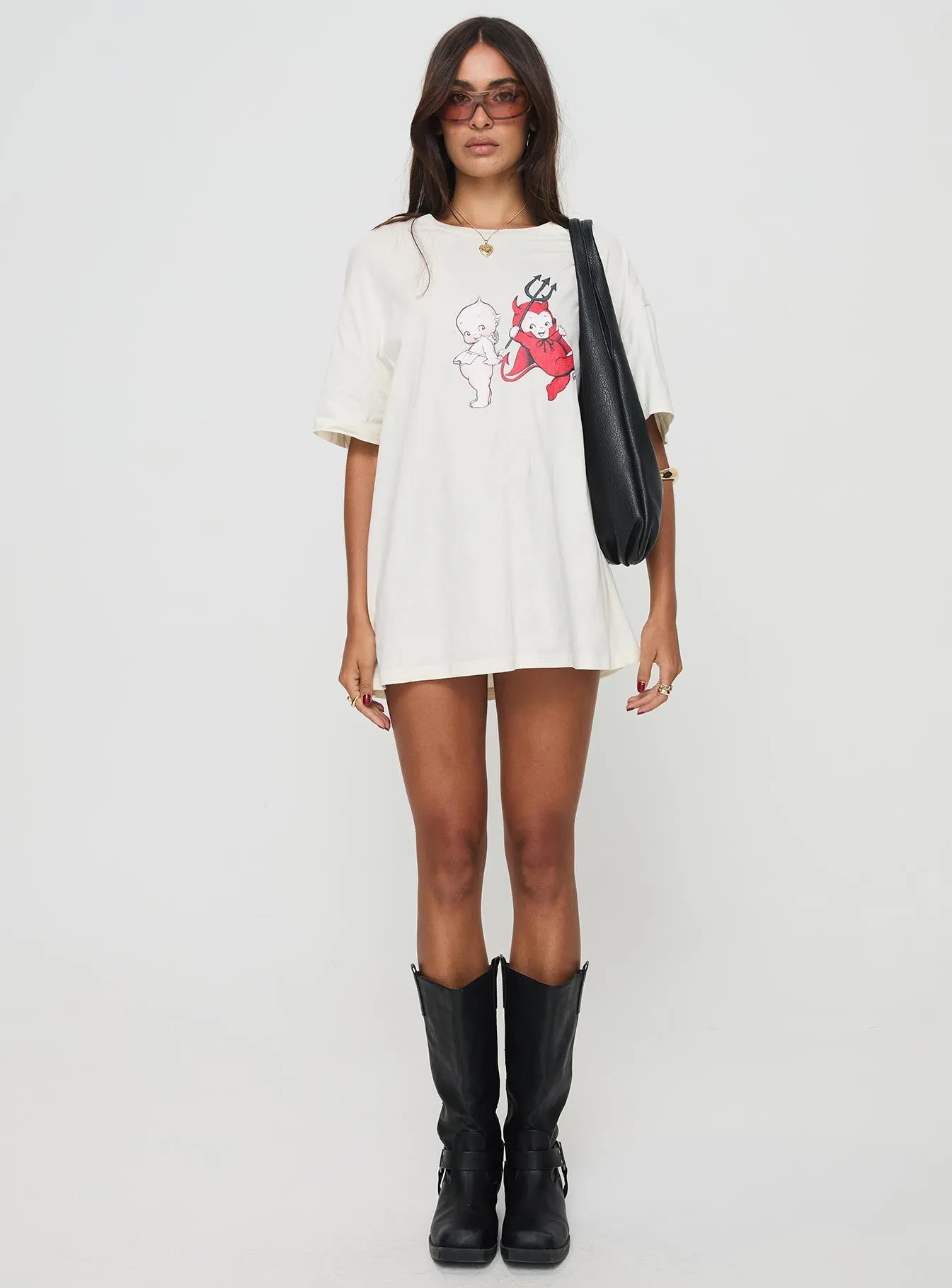 Kewpie Angel Vs Devil Oversized Tee White