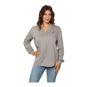 Ladies Ohio State Buckeyes Lux Wash Split Neck Long Sleeve Gray Tunic