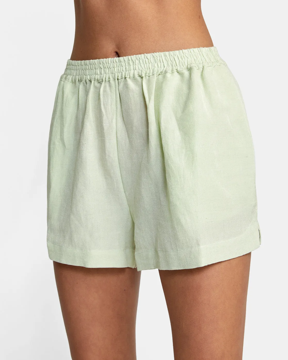 Linen Sawyer Elastic Waist Shorts - Light Green