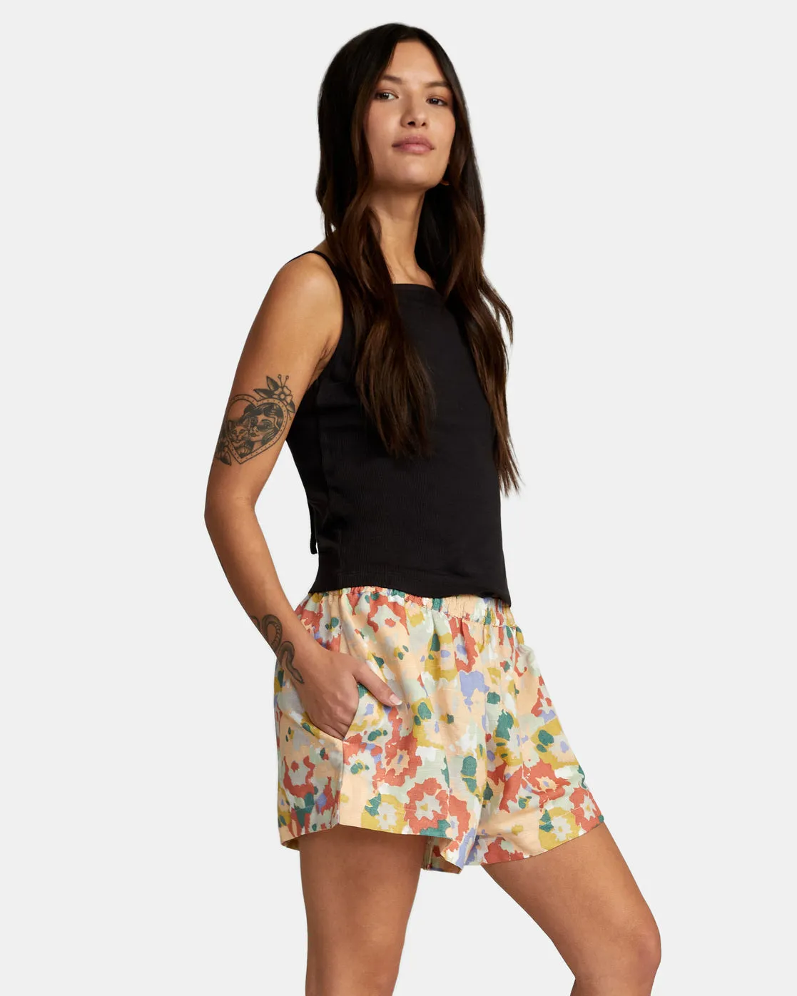 Linen Sawyer Elastic Waist Shorts - Multi