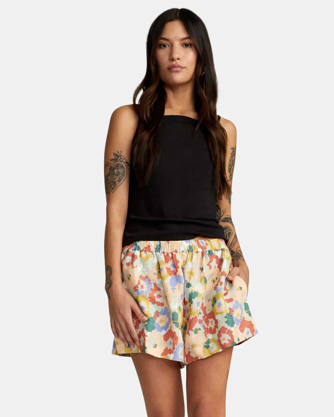 Linen Sawyer Elastic Waist Shorts - Multi