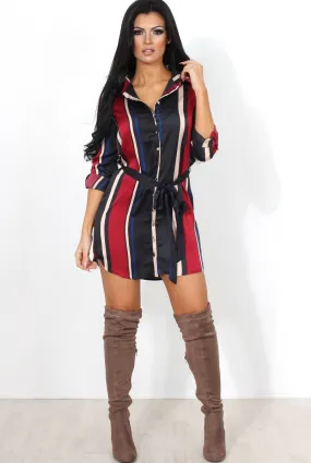 Lizzy Wine Striped Shirt Dress