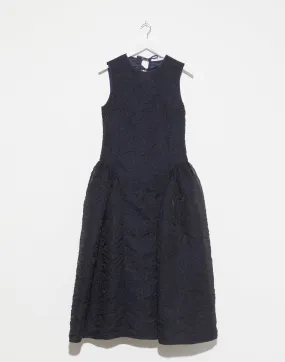 Navy Cotton Blend Matelassé Gine Dress