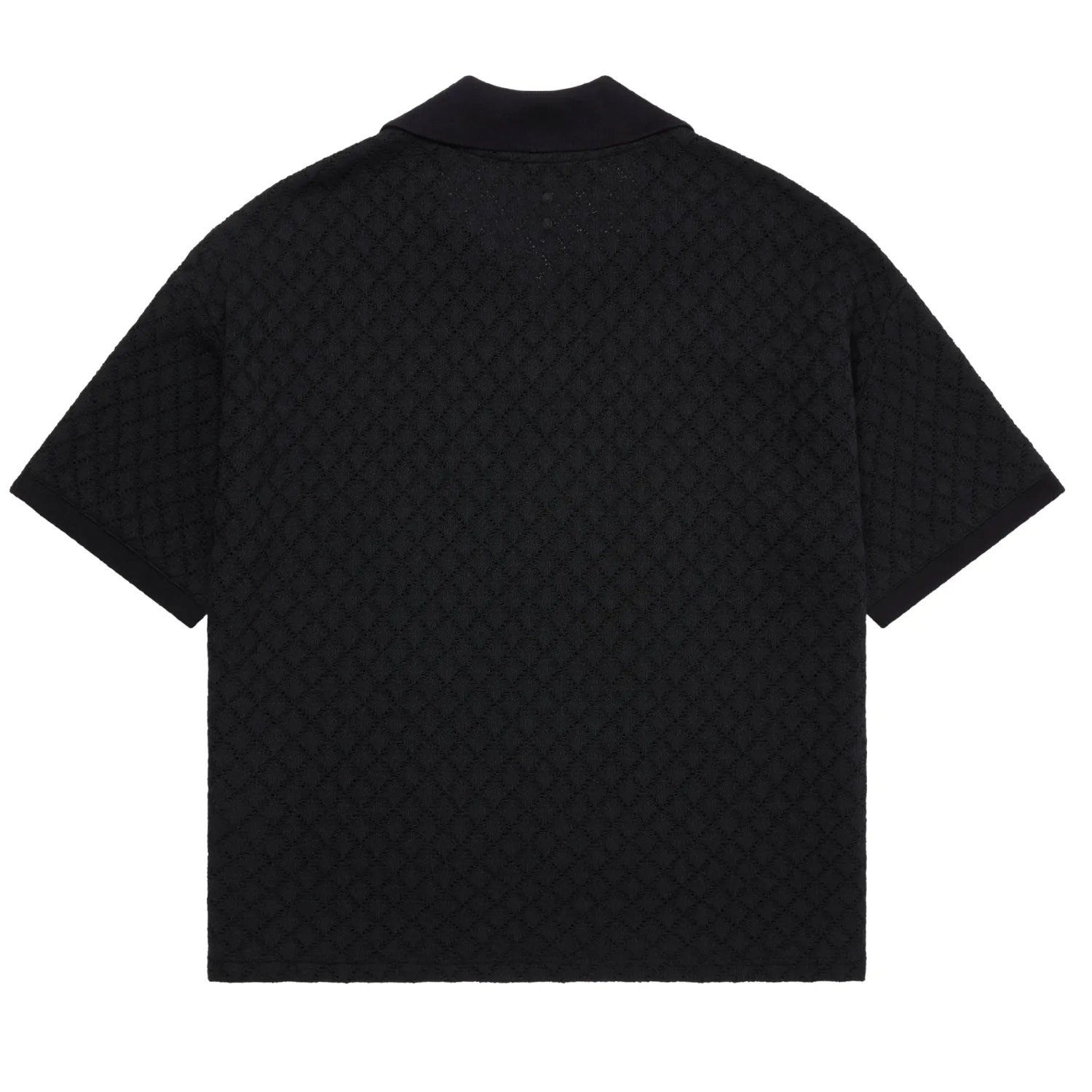 Open Collar Knitted Polo - Black