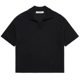 Open Collar Knitted Polo - Black