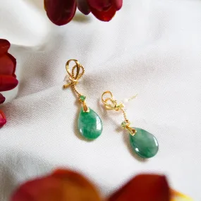 Ribbon with Tsavorite and Jade 18K Gold Earrings