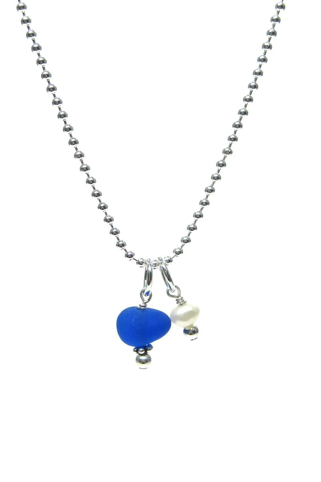 Sea Glass Charm & Pearl Necklace with Gift Box