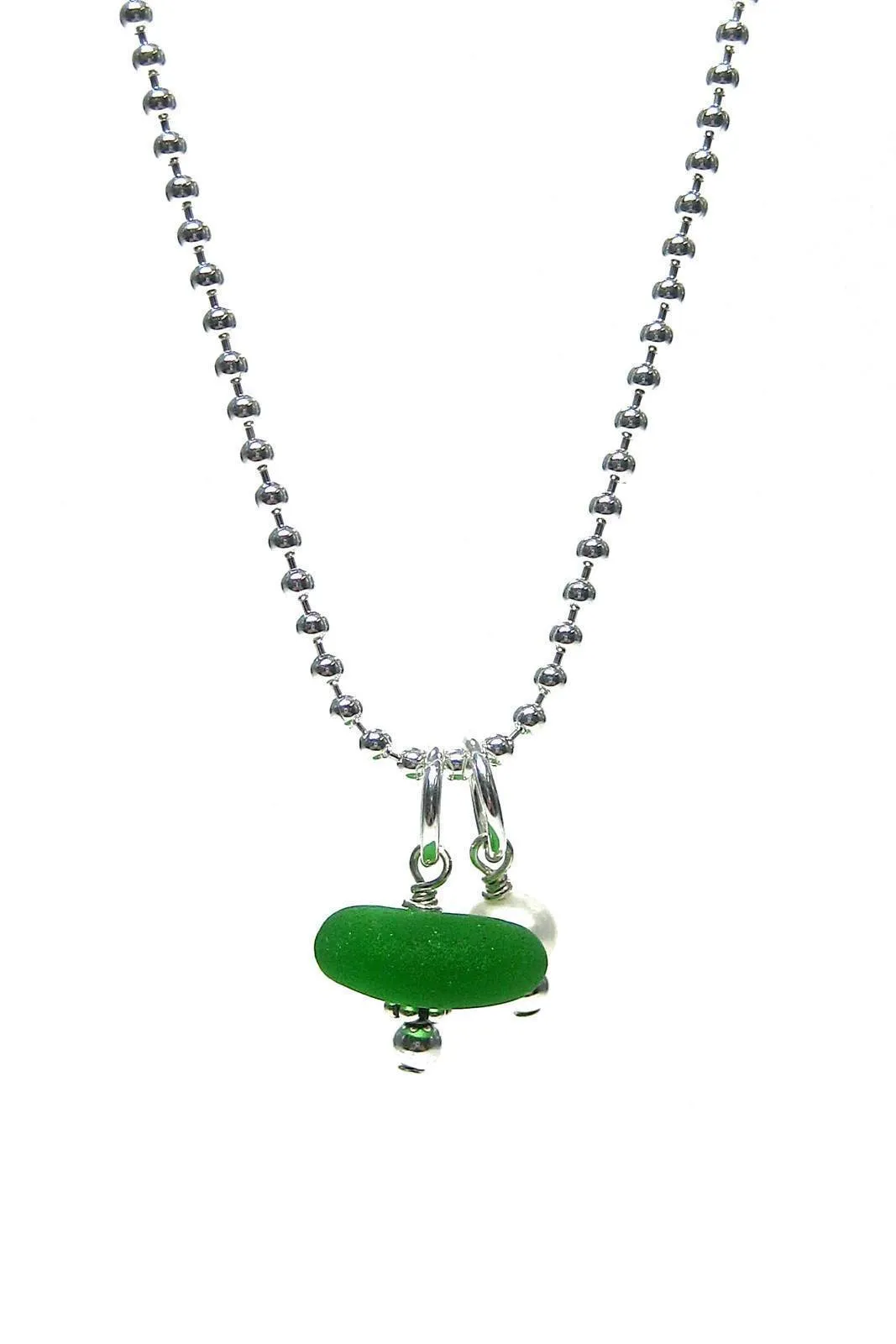 Sea Glass Charm & Pearl Necklace with Gift Box