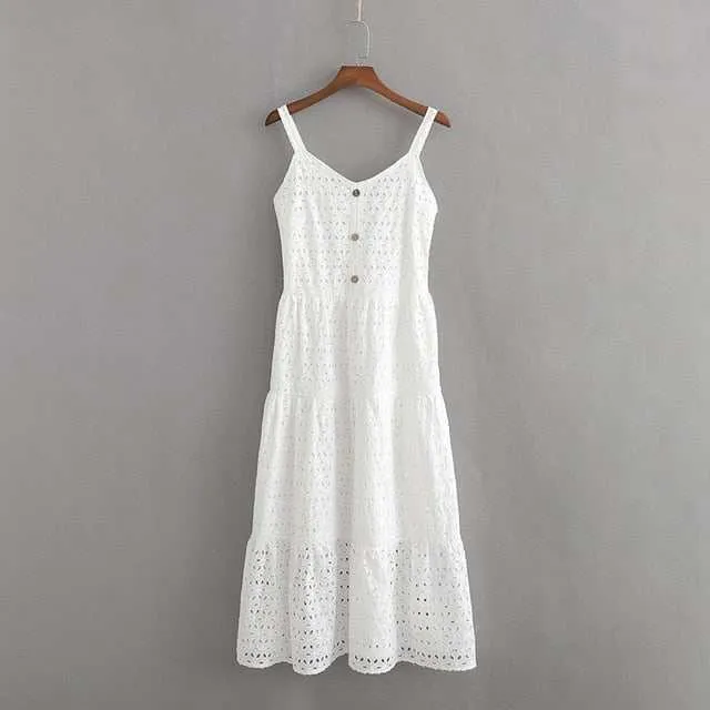 Spaghetti White Cotton Camisole Summer Dresses