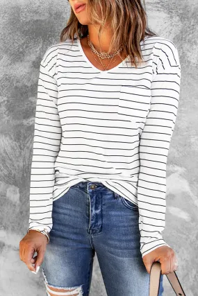 Striped V Neck Long Sleeve Top