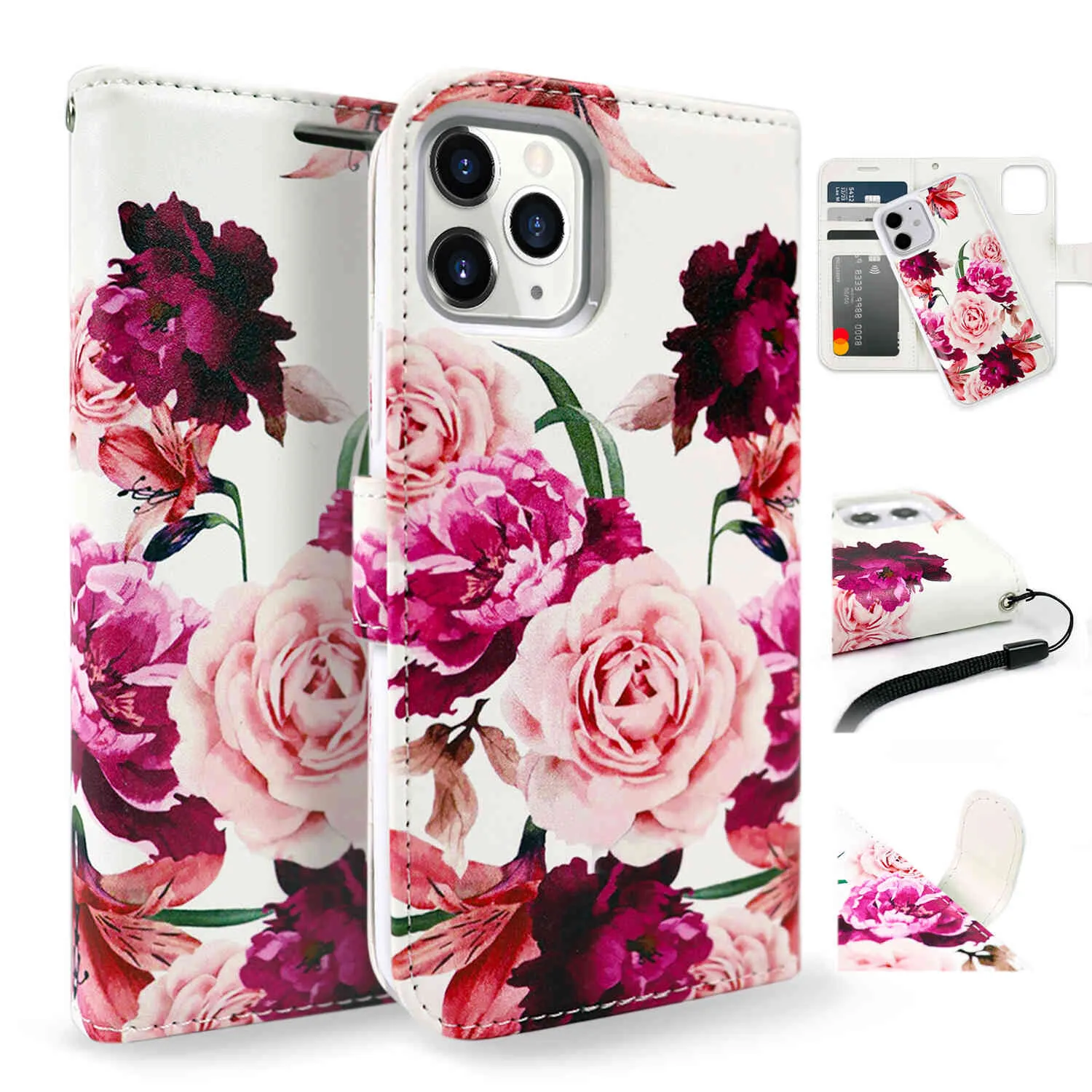 Tough On iPhone 12 / iPhone 12 Pro Case Detachable Leather Rose Flower