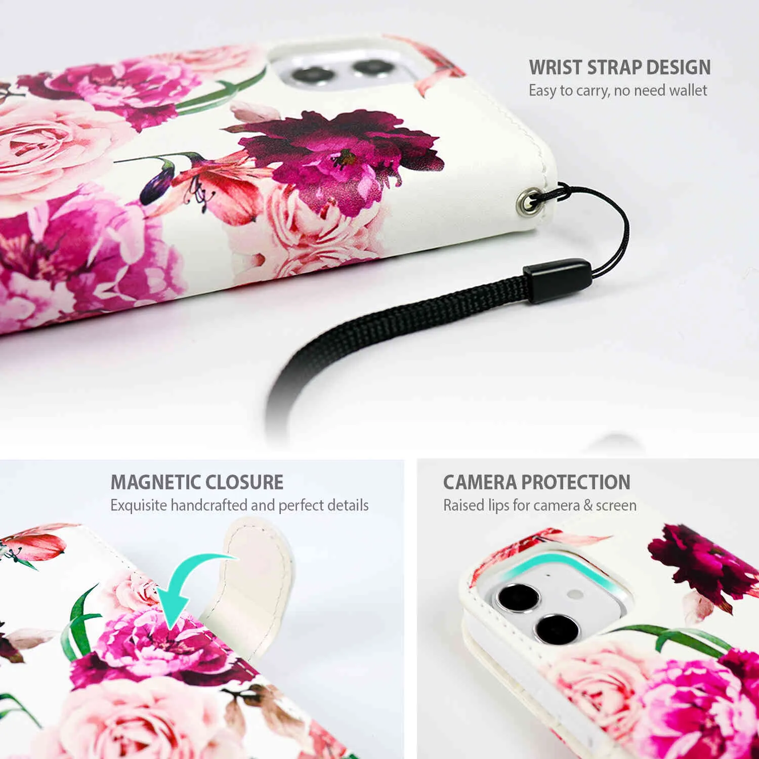 Tough On iPhone 12 / iPhone 12 Pro Case Detachable Leather Rose Flower