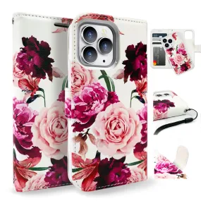 Tough On iPhone 13 Pro Max Case Magnetic Detachable Leather Rose Flower