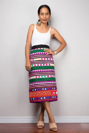 Tribal pencil maxi skirt | Up-cycled vintage Hmong fabric skirt