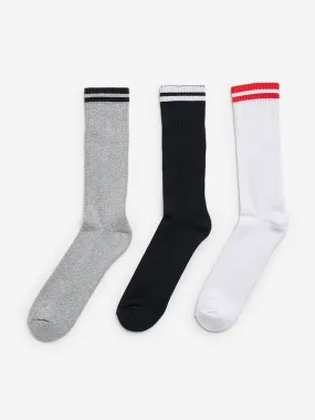 WES Lounge Grey Striped Socks- Pack of 3